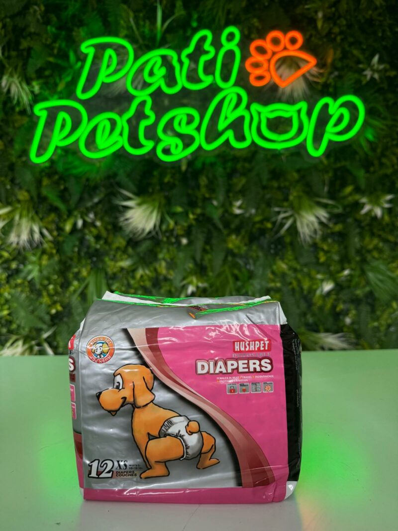 🐶 Hushpet Couches Jetables – Taille XS (12 pcs) Pour chiens de 2 à 4 kg. Couches douces et fiables pour très petits chiens ou chiots. Idéales contre les accidents, avec indicateur d’humidité et barrière anti-fuites.