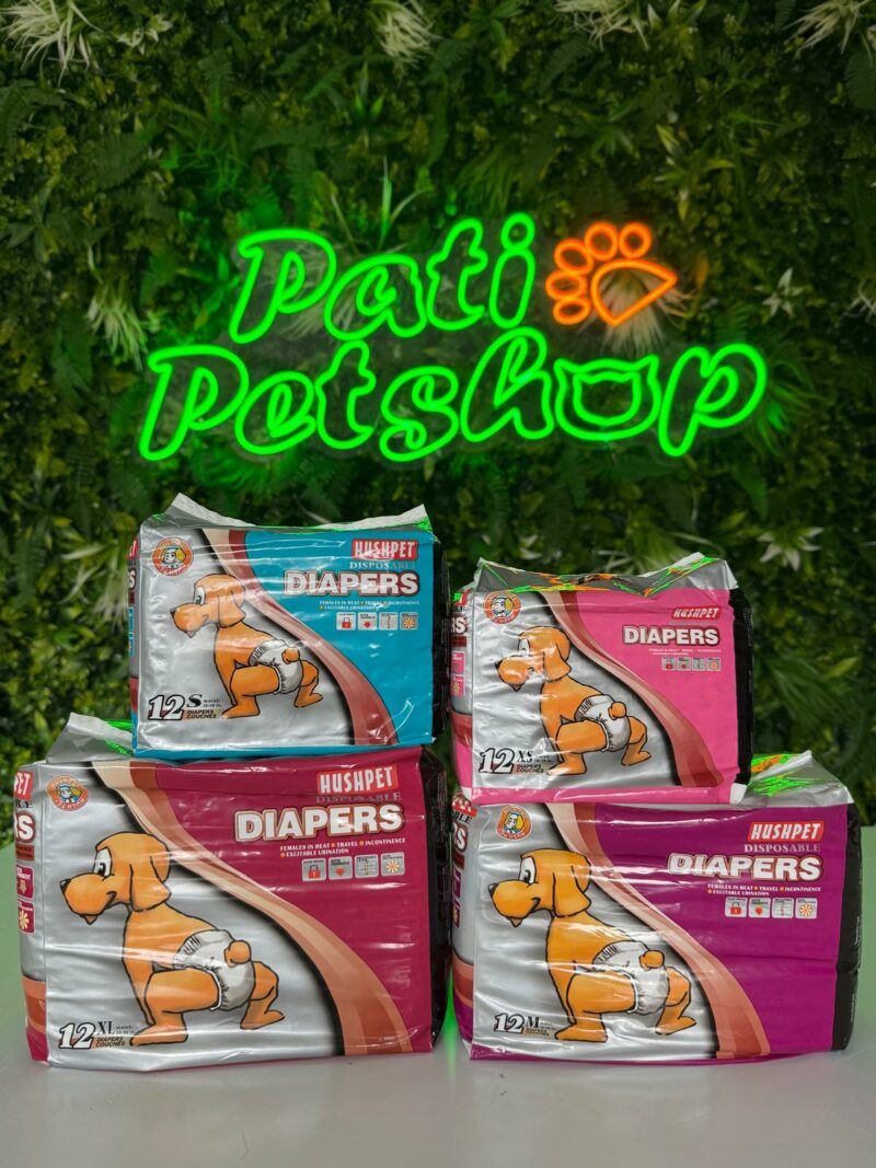 HUSH PET Couches Jetables pour Chiens 💧 Ultra-absorbantes 🛡️ Anti-fuites – Confort optimal 📦 Pack de 12 | 📏 Tailles XS à XL