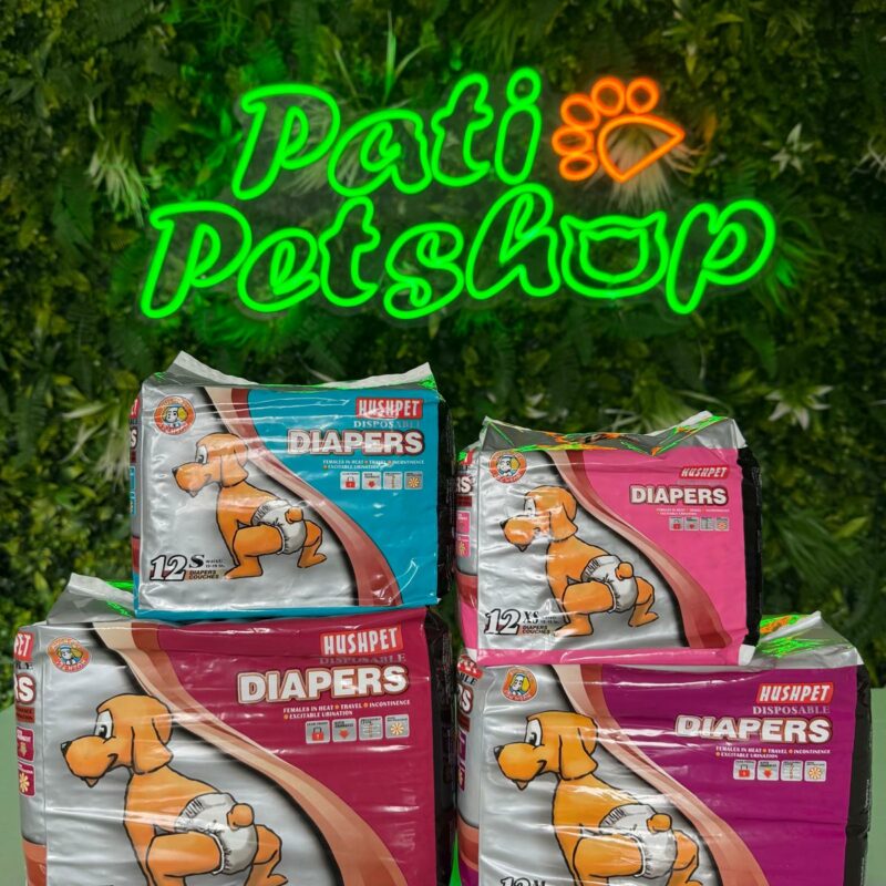 HUSH PET Couches Jetables pour Chiens 💧 Ultra-absorbantes 🛡️ Anti-fuites – Confort optimal 📦 Pack de 12 | 📏 Tailles XS à XL