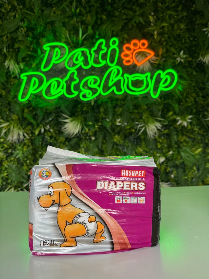 🐶 Hushpet Couches Jetables – Taille M (12 pcs) Pour chiens de 8 à 15 kg. Protection optimale pour les chiens moyens. Barrières anti-fuites, fermeture ajustable et indicateur d’humidité.